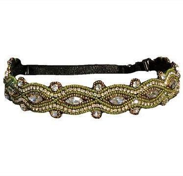 Crystal and Green Hat Band with adjustable elastic