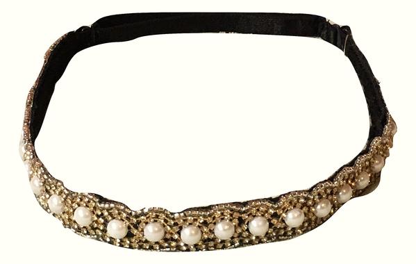 Nicole Gold and Pearl Beaded Hat Band with adjustable elastic