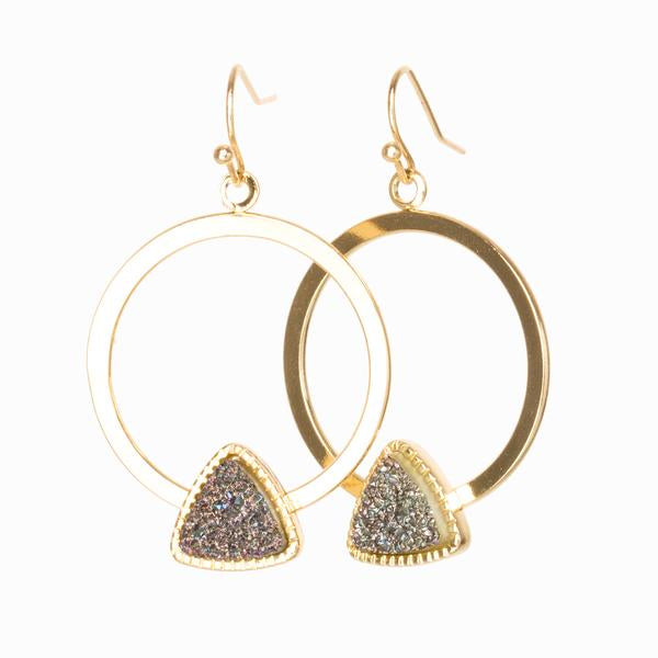 Ana Gold Hoop and Druzy Stone Earrings