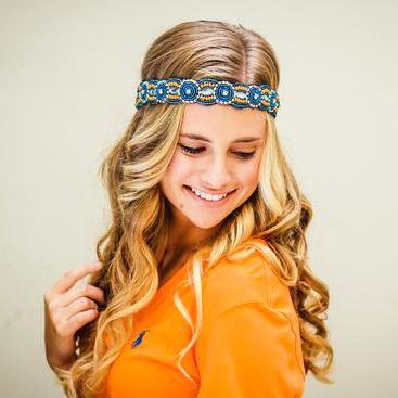 blue and orange boho beaded headband