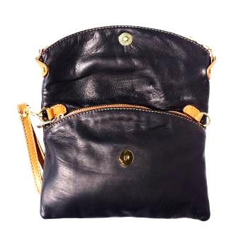black handbag with tan leather tassels, italian leather