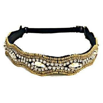 adjustable gold beaded headband with crystals