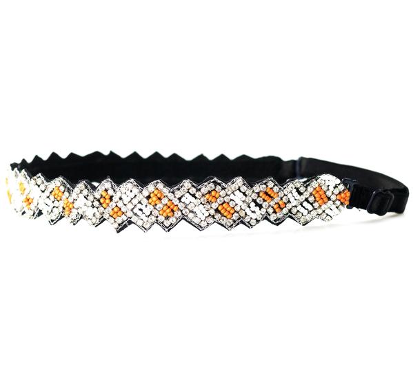 adjustable orange and white beaded headband