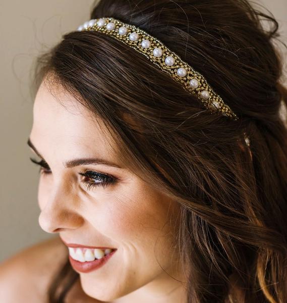 Nicole Bridal Headband - Pearl and crystal adjustable headband