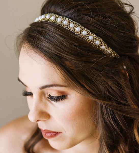 thin pearl wedding headband, wedding head piece