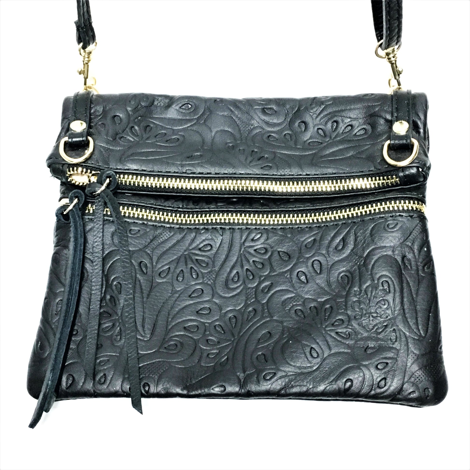 black handbag, black italian leather purse, tooled black leather