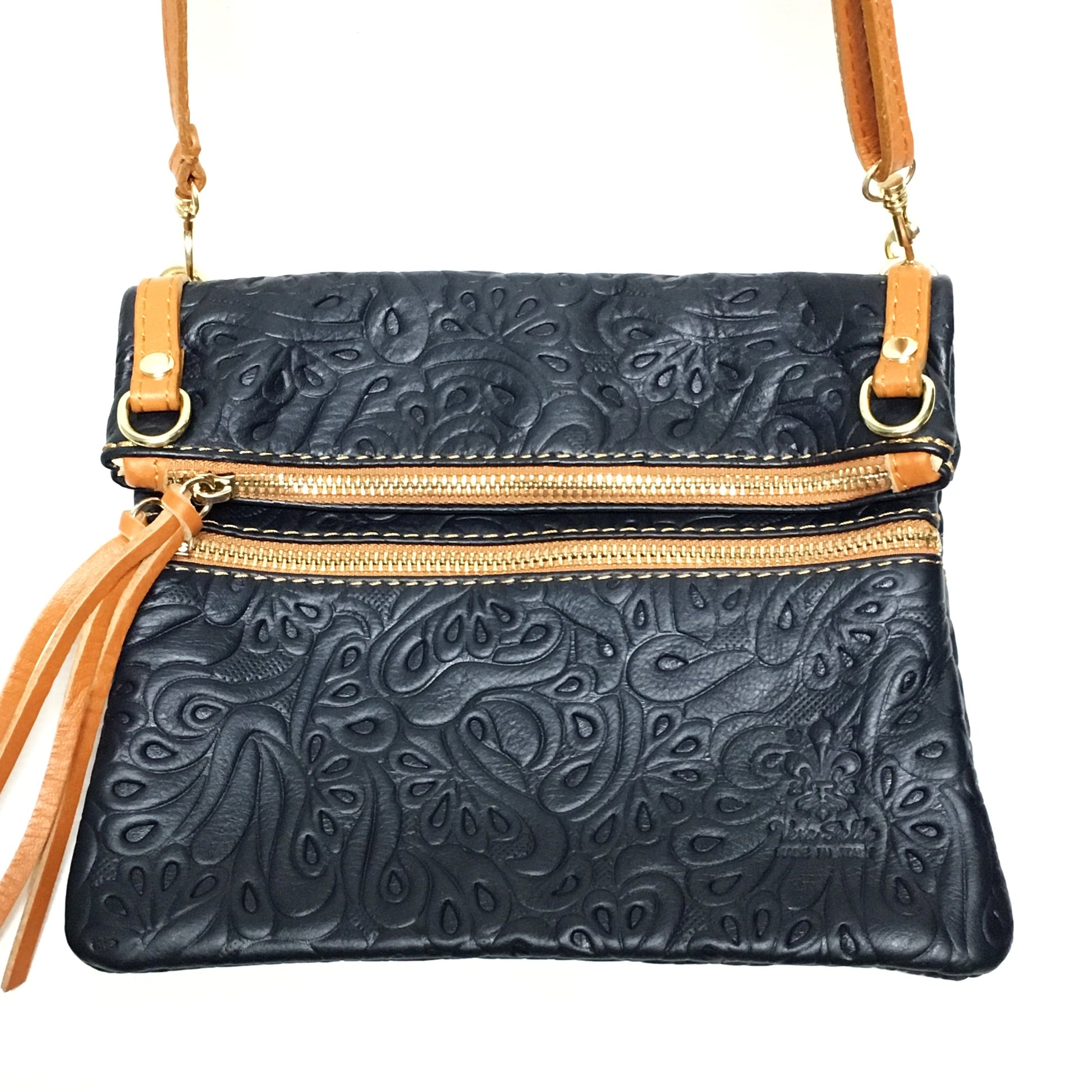 blue handbag, navy blue and tan purse, navy blue italian leather handbag