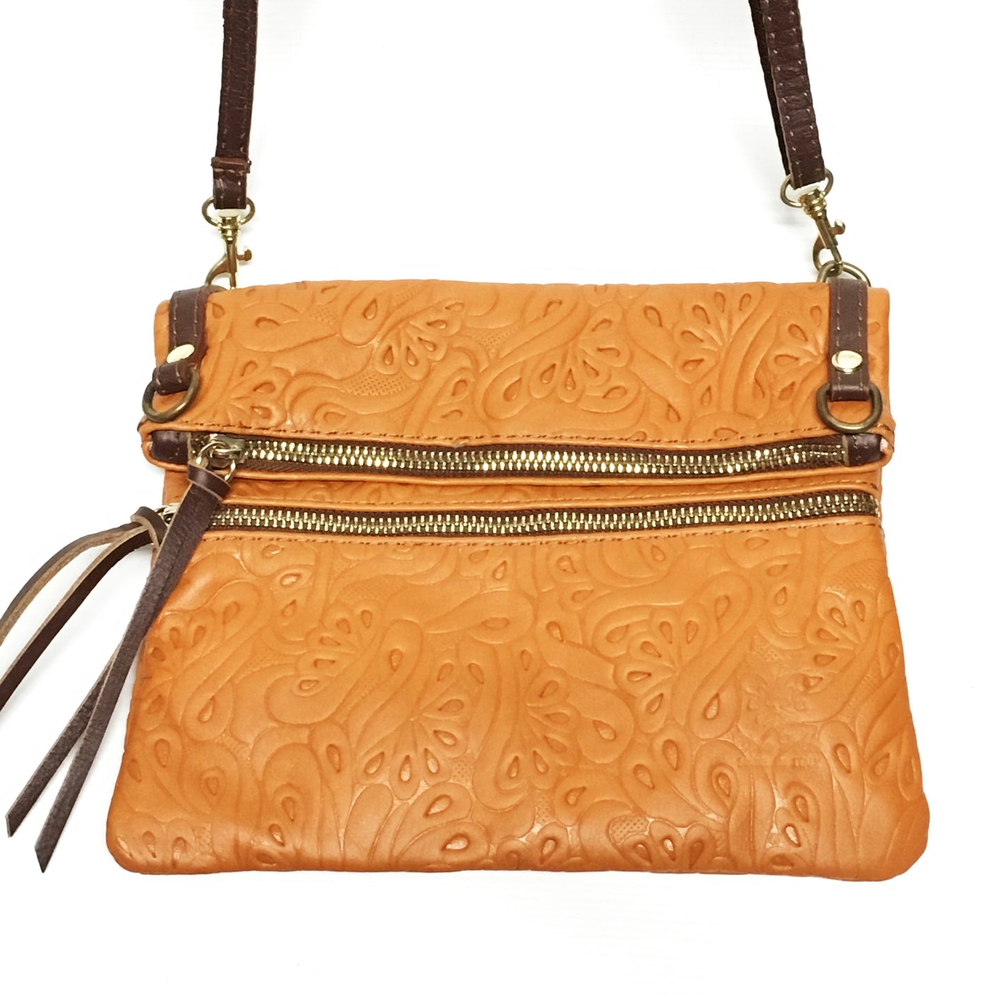 tan handbag, tan leather purse, tan italian leather, tooled leather