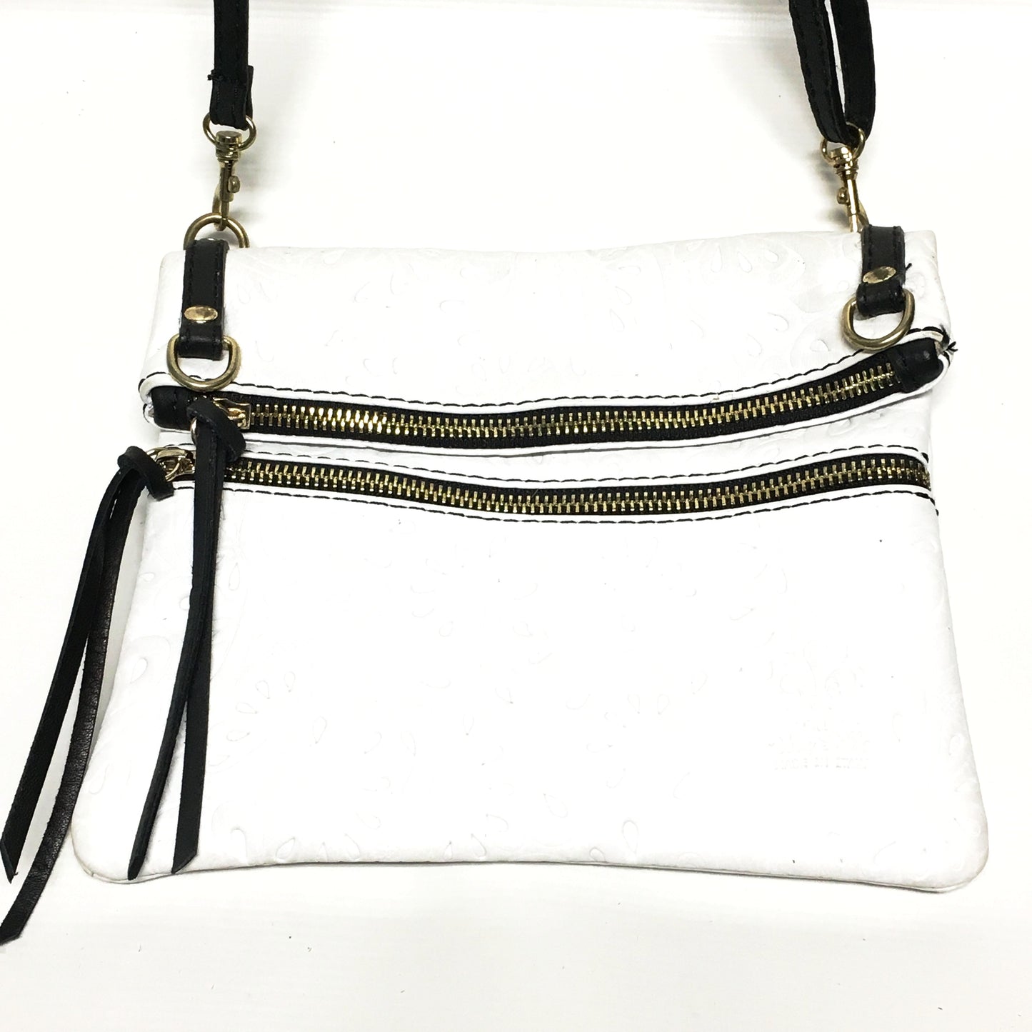 handbag, white with black tooled leather handbag, italian leather purse